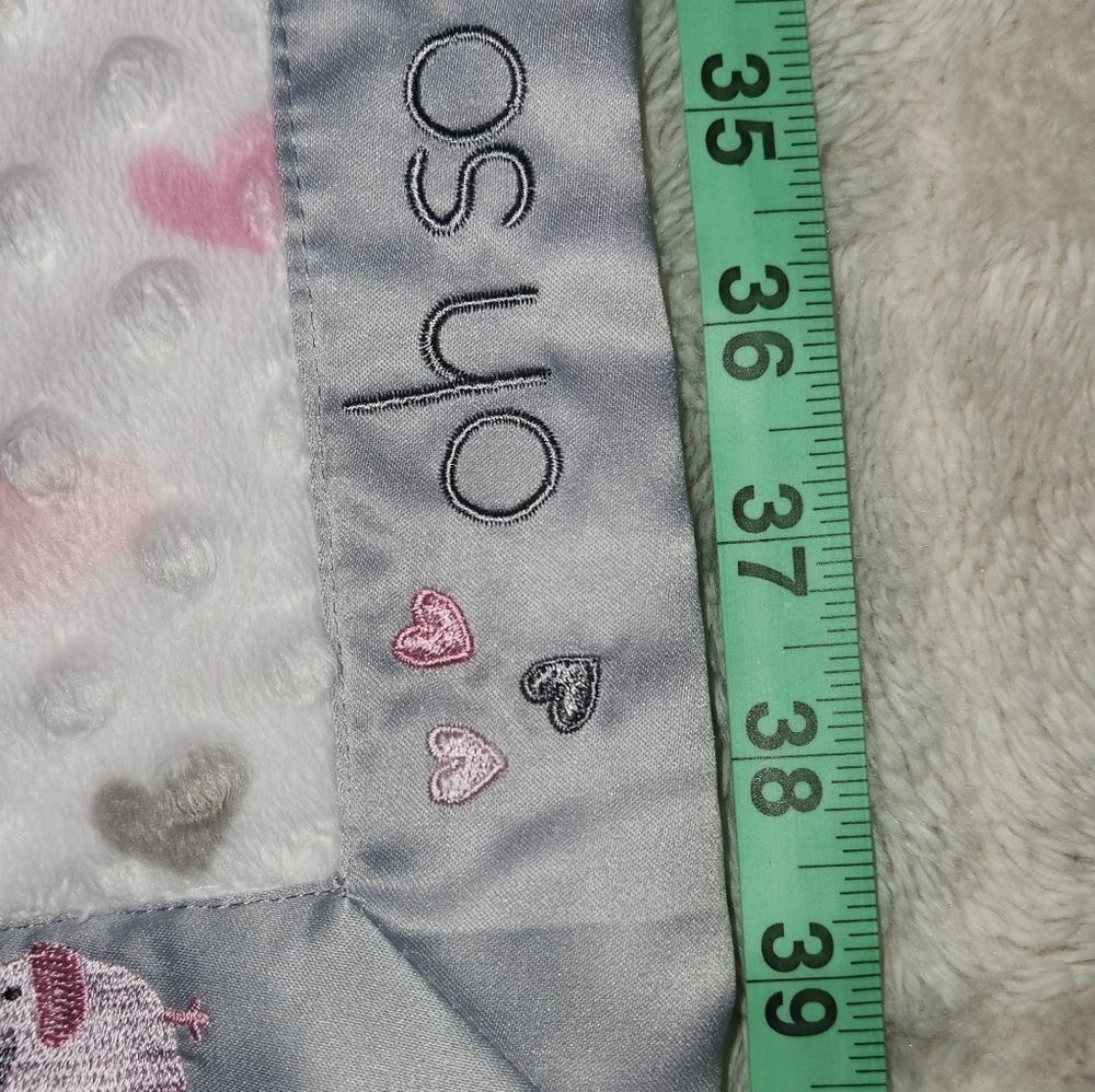 Just Born Oh So Cute Minky White Pink Hearts. Grey Satin Trim Baby Blanket 30x30 - Picture 5 of 6
